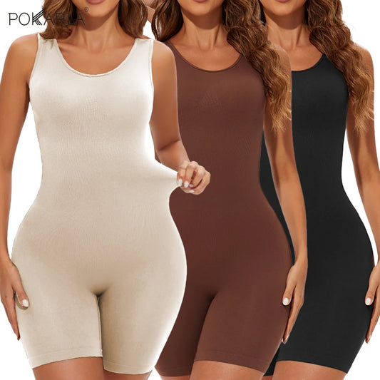 POKARLA Bodysuit Moldeador Seamless de Cobertura Total con Tirantes Anchos y Efecto Reductor de Muslos