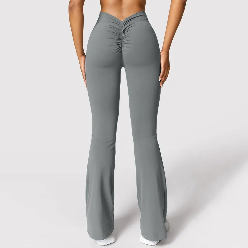 Leggings acampanados push-up para mujer – cintura alta y diseño V-back moldeador para gym